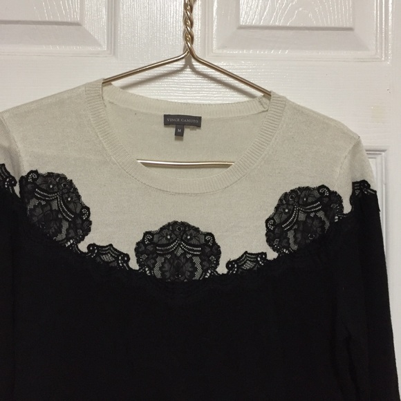 Vince Camuto Sweater Black cream pull over MED - Picture 2 of 5